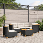Loungeset 6-delig poly rattan zwart met kussens