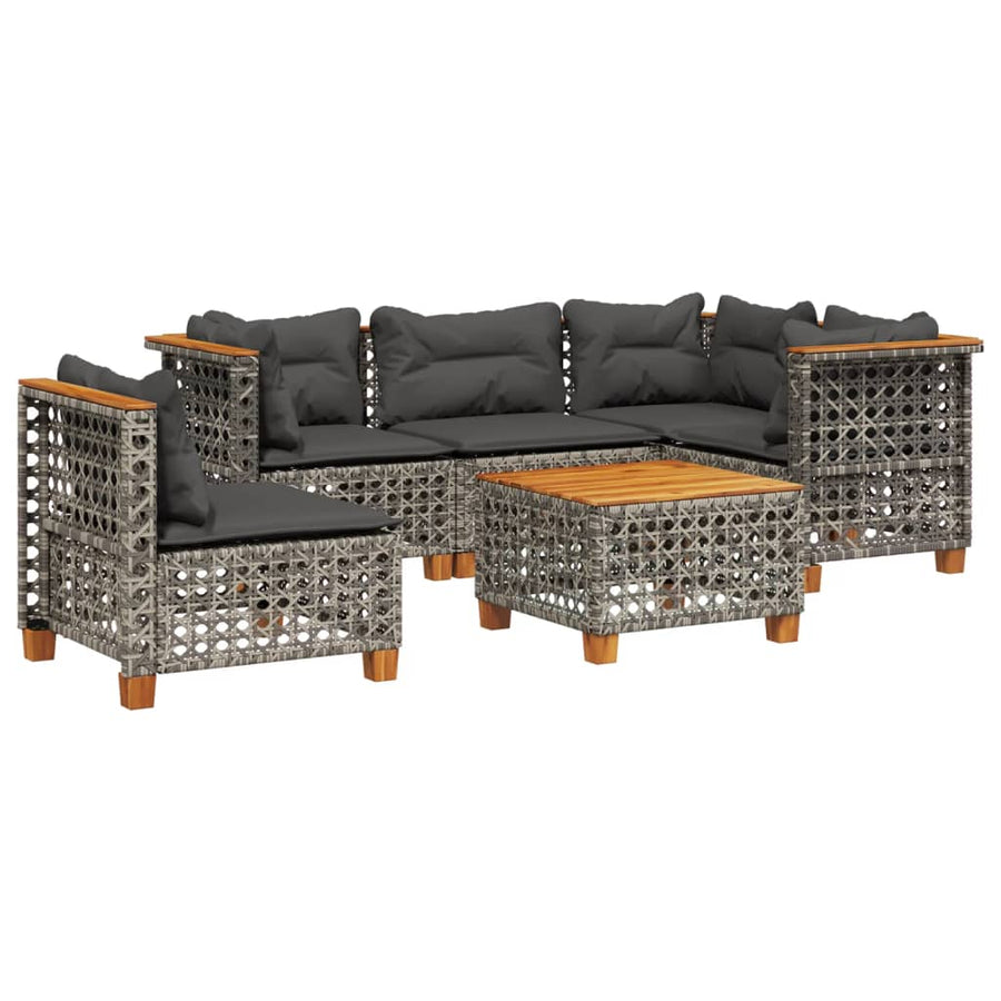 6-delige Loungeset met kussens poly rattan grijs