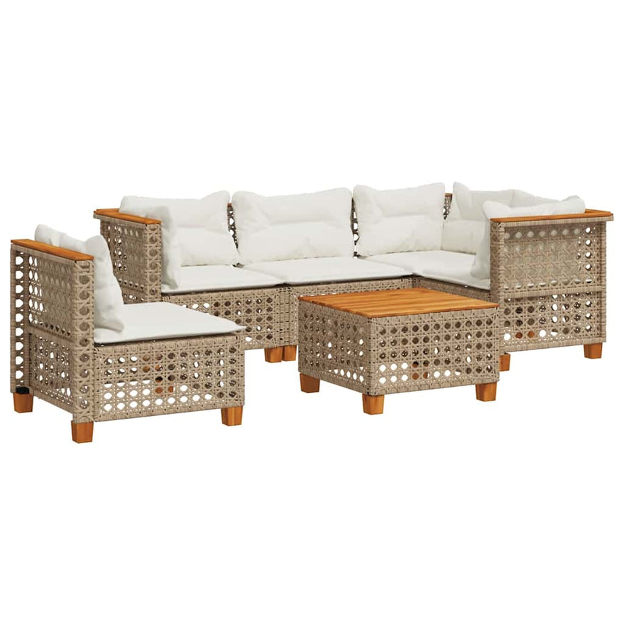 6-Delige Loungeset Met Kussens Poly Rattan Beige 1 gat weven