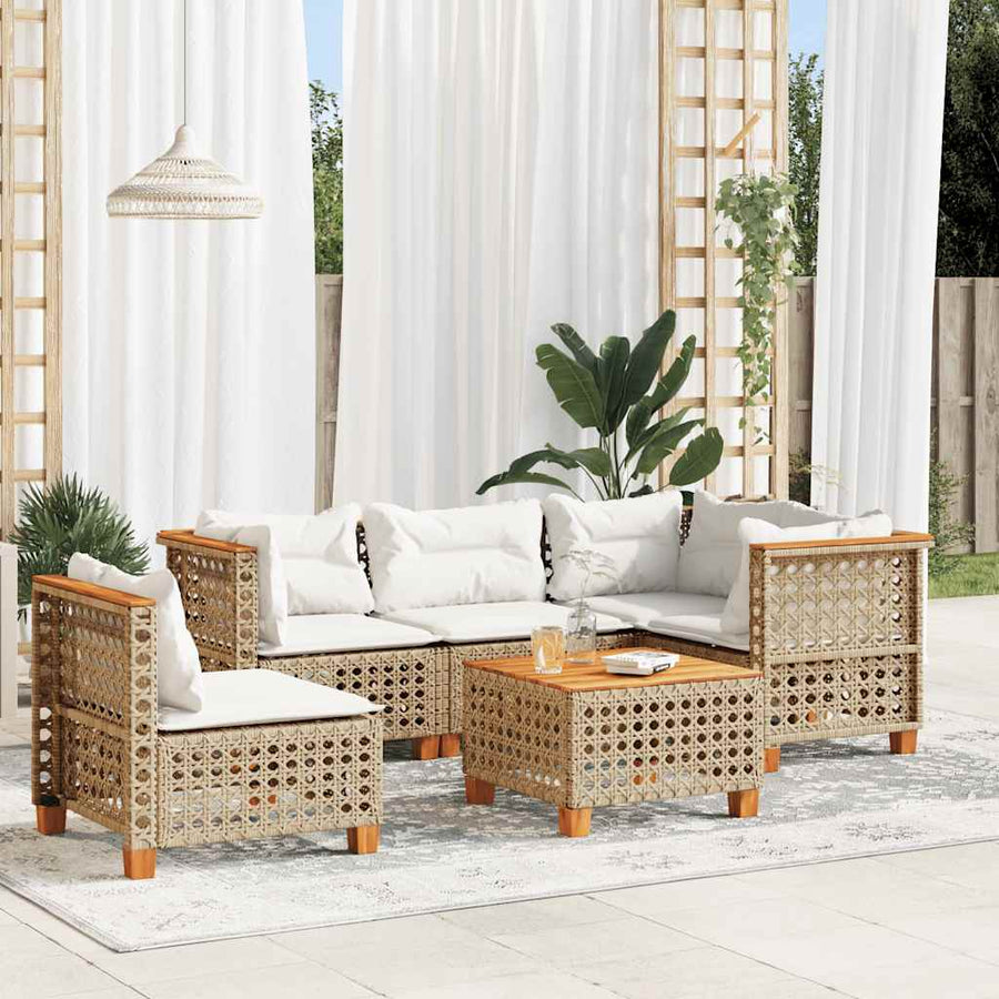 6-Delige Loungeset Met Kussens Poly Rattan Beige 1 gat weven