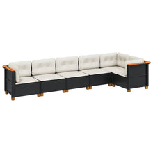 6-delige Loungeset met kussens poly rattan zwart