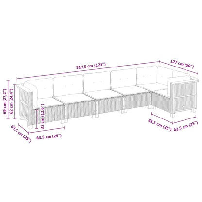 6-delige Loungeset met kussens poly rattan zwart