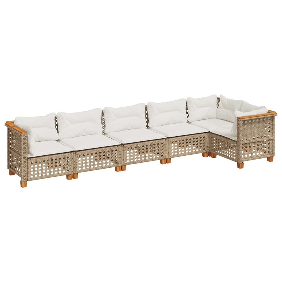 6-Delige Loungeset Met Kussens Poly Rattan Beige 1 gat weven