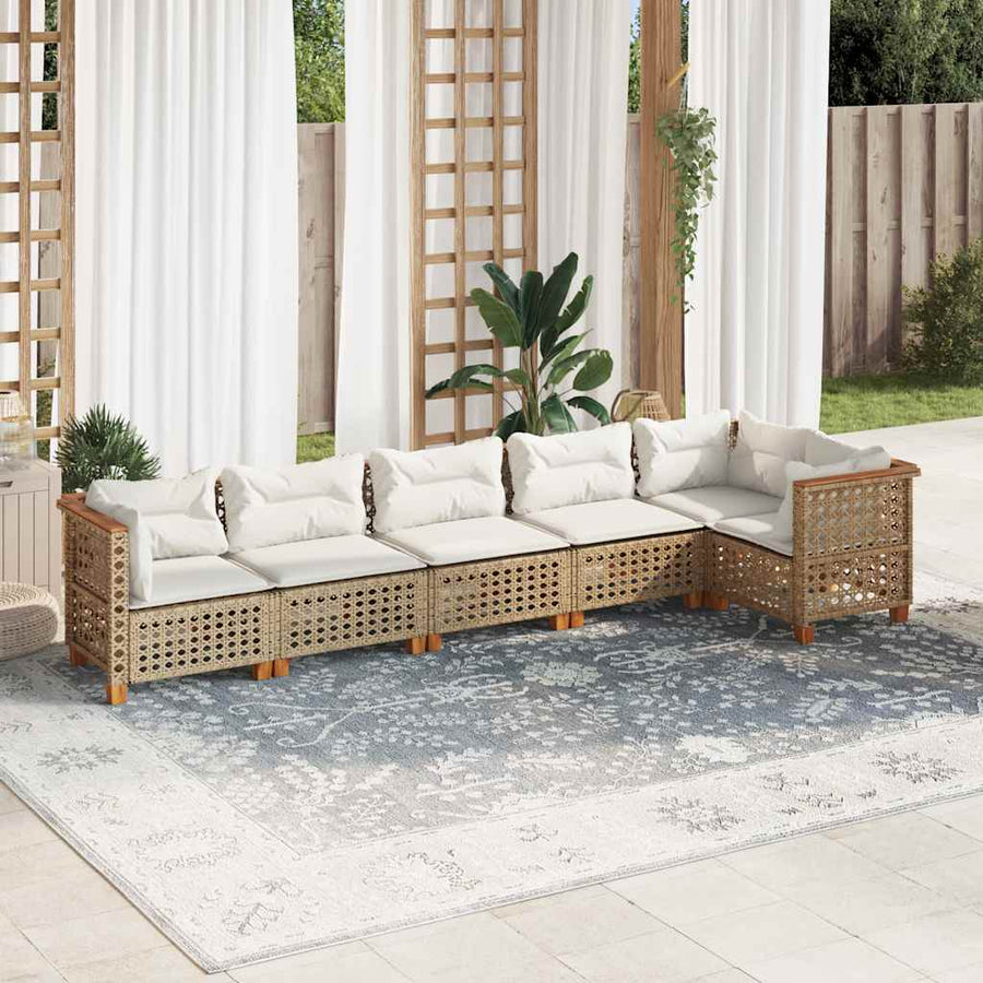6-Delige Loungeset Met Kussens Poly Rattan Beige 1 gat weven