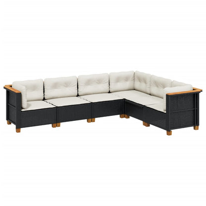 6-delige Loungeset met kussens poly rattan zwart
