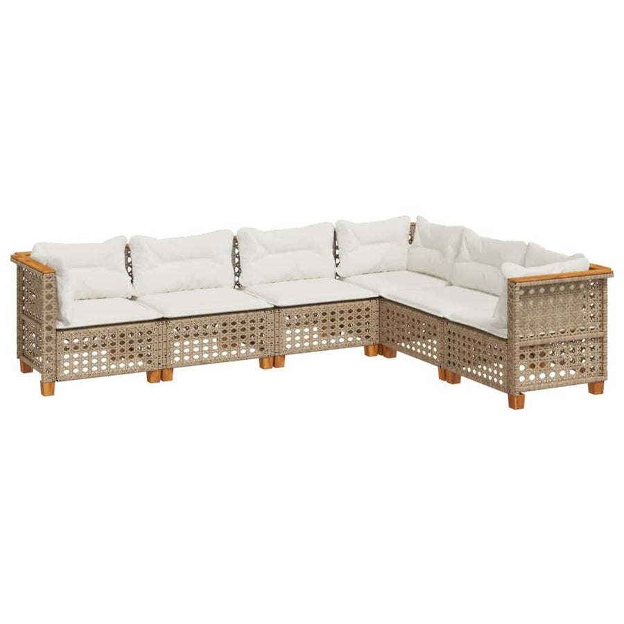 6-Delige Loungeset Met Kussens Poly Rattan Beige 1 gat weven