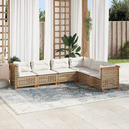 6-Delige Loungeset Met Kussens Poly Rattan Beige 1 gat weven