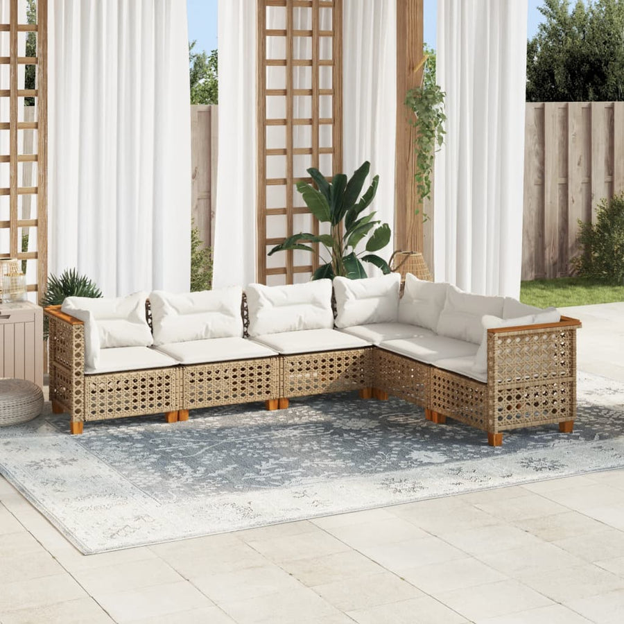 6-Delige Loungeset Met Kussens Poly Rattan Beige 1 gat weven