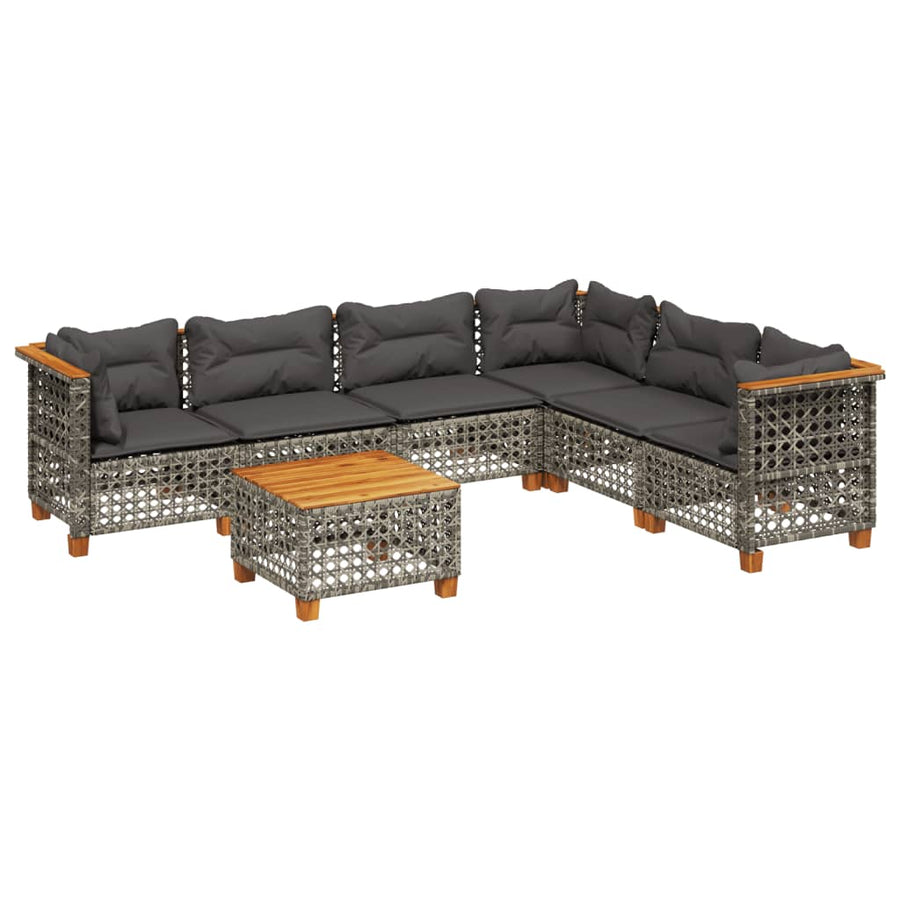 7-delige Loungeset met kussens poly rattan grijs
