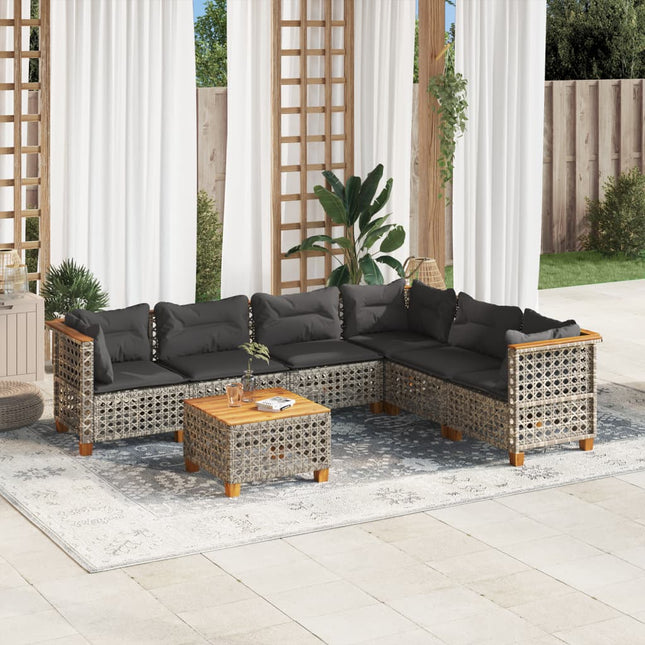 7-delige Loungeset met kussens poly rattan grijs