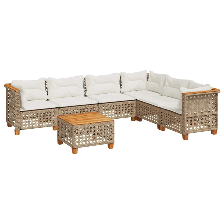 7-Delige Loungeset Met Kussens Poly Rattan Beige 1 gat weven