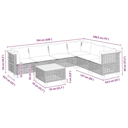 7-Delige Loungeset Met Kussens Poly Rattan Beige 1 gat weven