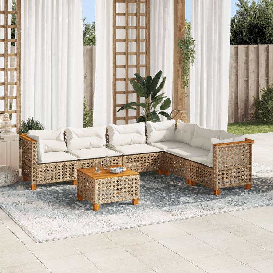 7-Delige Loungeset Met Kussens Poly Rattan Beige 1 gat weven