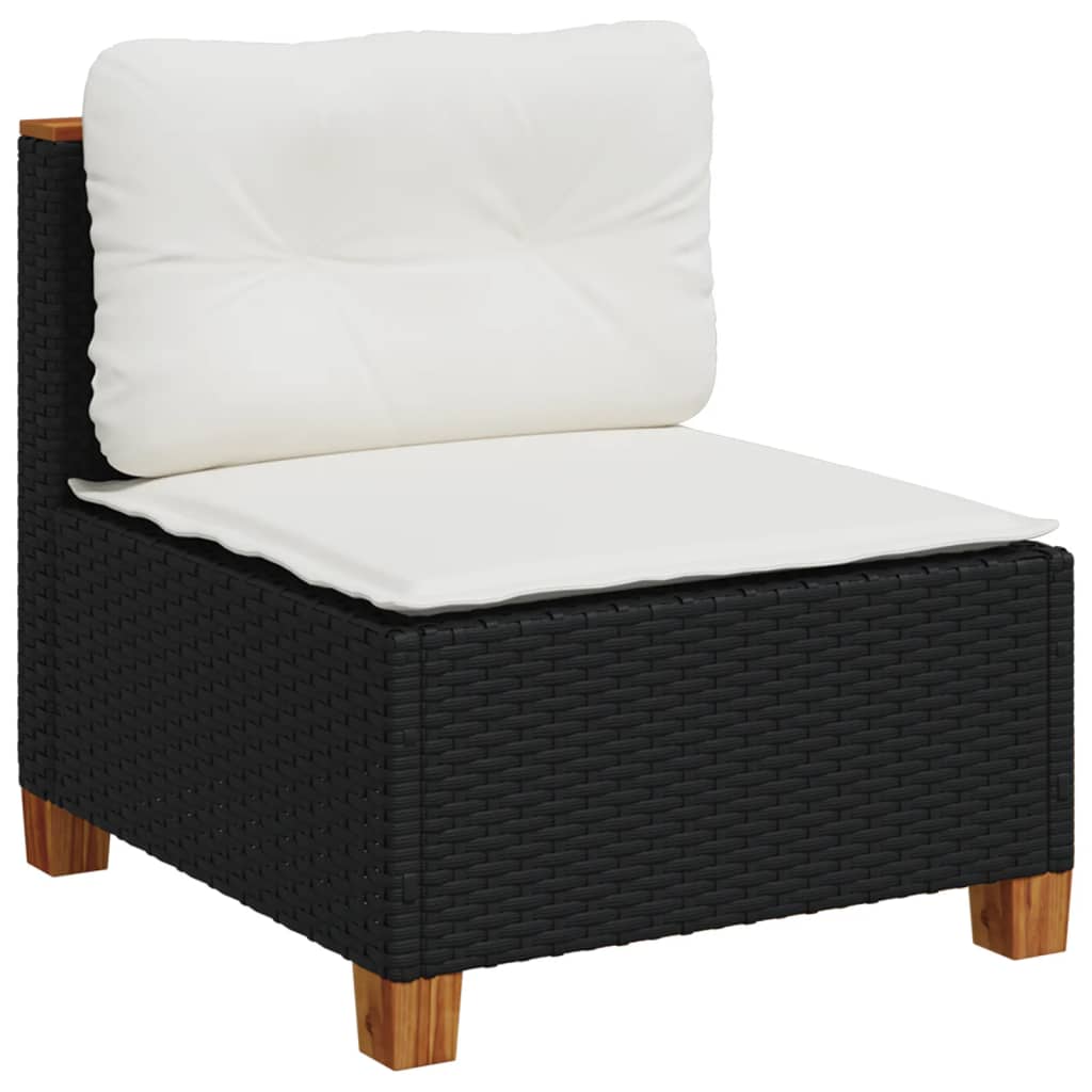 7-delige Loungeset met kussens poly rattan zwart