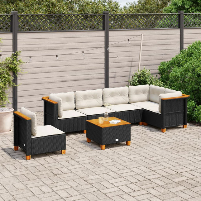 7-delige Loungeset met kussens poly rattan zwart