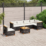 Loungeset 7-delig poly rattan zwart acaciahout