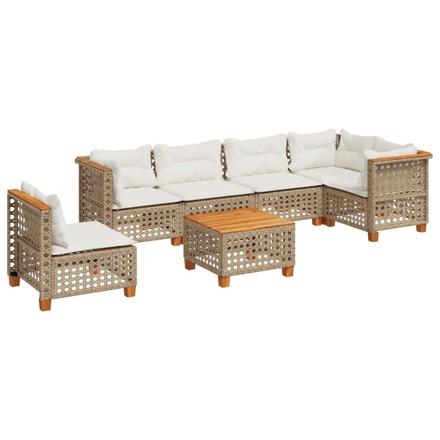 7-Delige Loungeset Met Kussens Poly Rattan Beige 1 gat weven