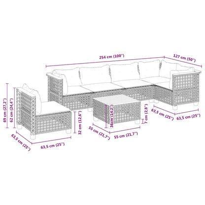 7-Delige Loungeset Met Kussens Poly Rattan Beige 1 gat weven