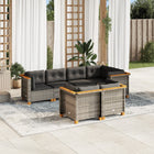 7-delige Loungeset met kussens poly rattan grijs