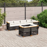 7-piece lounge set with cushions poly rattan black