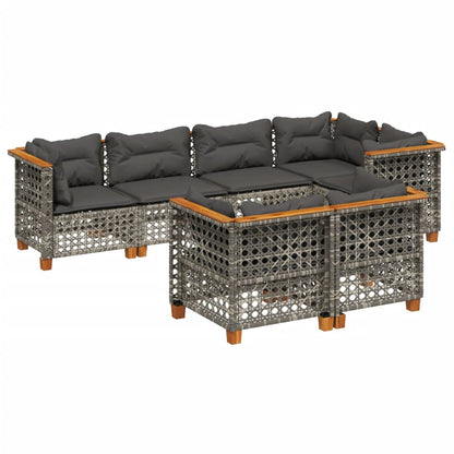 7-delige Loungeset met kussens poly rattan grijs