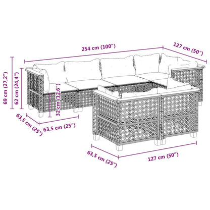 7-delige Loungeset met kussens poly rattan grijs
