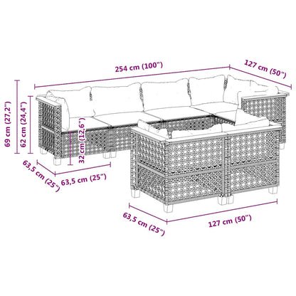 7-Delige Loungeset Met Kussens Poly Rattan Beige Lijngeweven