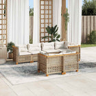 7-piece Lounge Set with Cushions Poly Rattan Beige