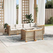 7-piece Lounge Set with Cushions Poly Rattan Beige