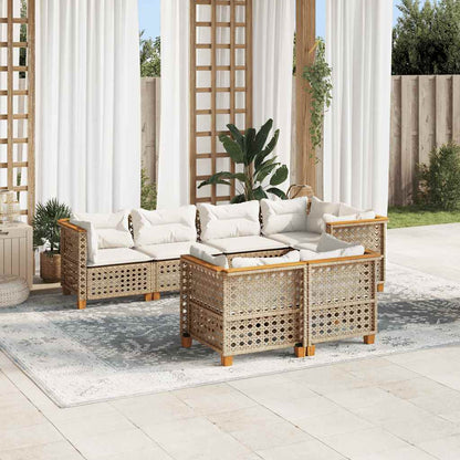 7-Delige Loungeset Met Kussens Poly Rattan Beige Lijngeweven