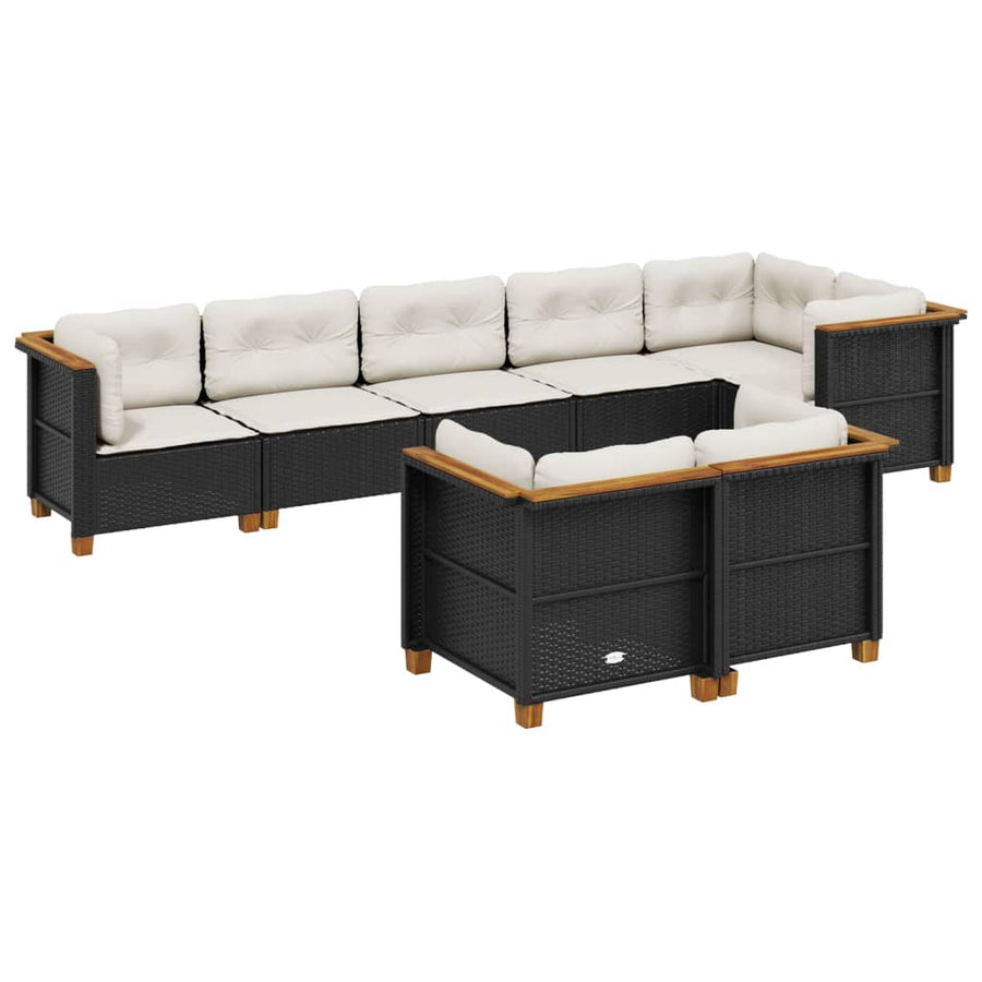 8-delige Loungeset met kussens poly rattan zwart