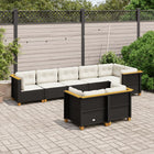 8-delige Loungeset met kussens poly rattan zwart