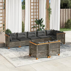 8-delige Loungeset met kussens poly rattan grijs