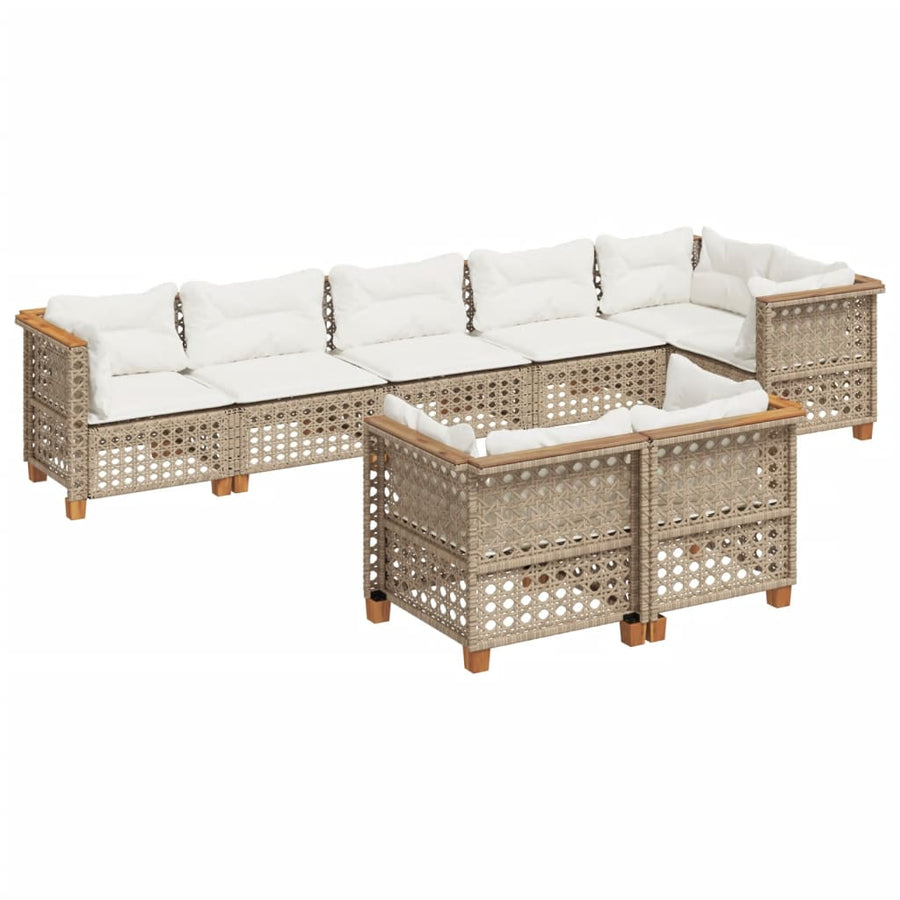 8-Delige Loungeset Met Kussens Poly Rattan Beige 1 gat weven