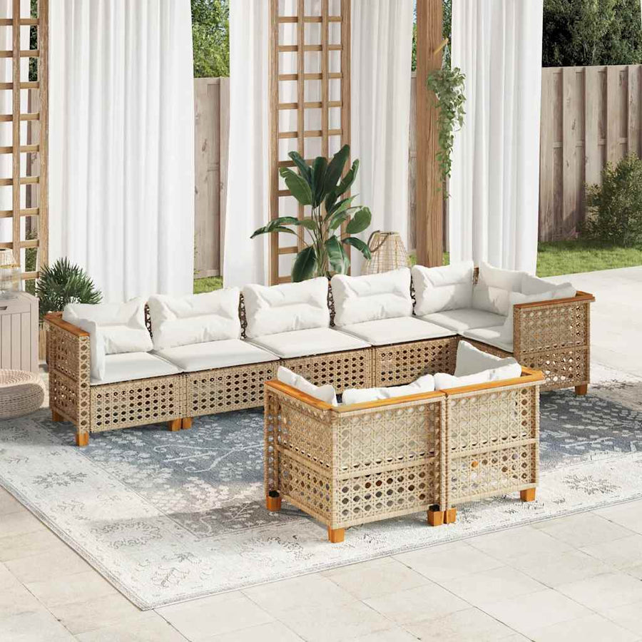 8-Delige Loungeset Met Kussens Poly Rattan Beige 1 gat weven