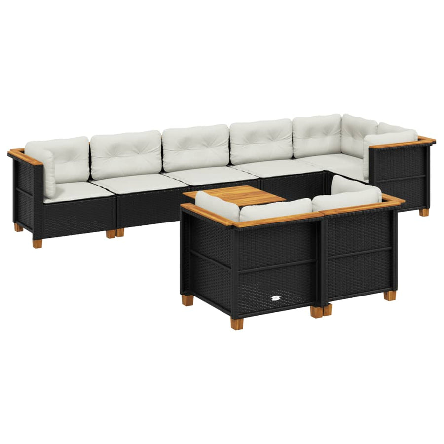 9-delige Loungeset met kussens poly rattan zwart