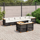 9-delige Loungeset met kussens poly rattan zwart