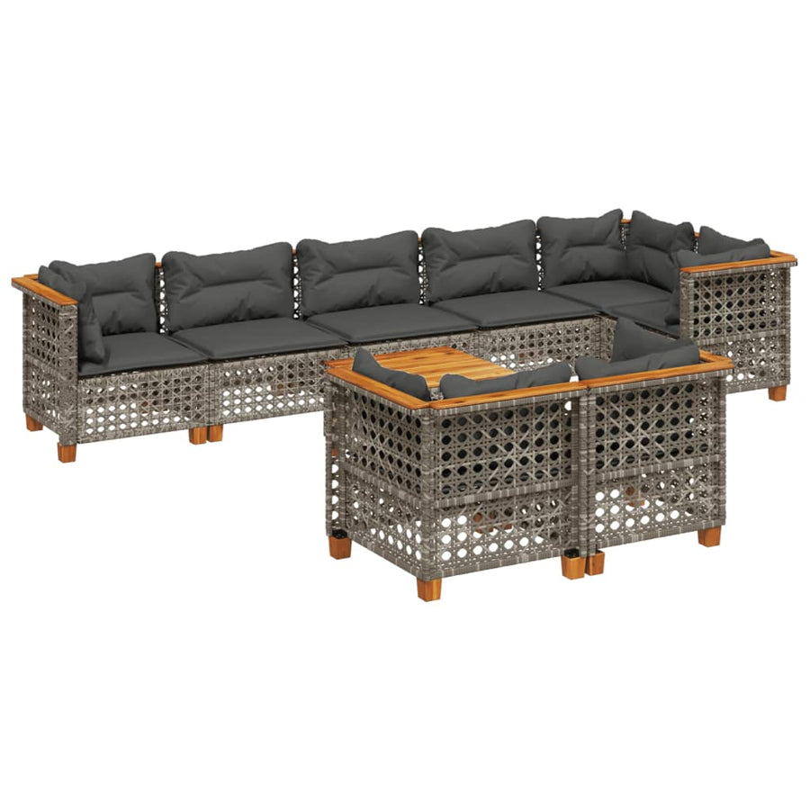 9-delige Loungeset met kussens poly rattan grijs