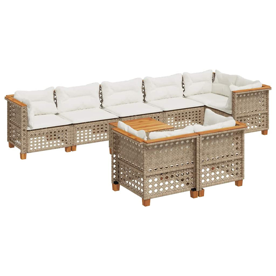 9-Delige Loungeset Met Kussens Poly Rattan Beige 1 gat weven