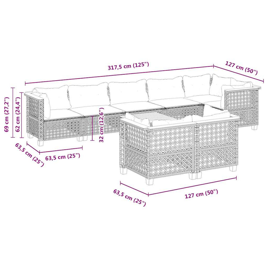 9-Delige Loungeset Met Kussens Poly Rattan Beige 1 gat weven