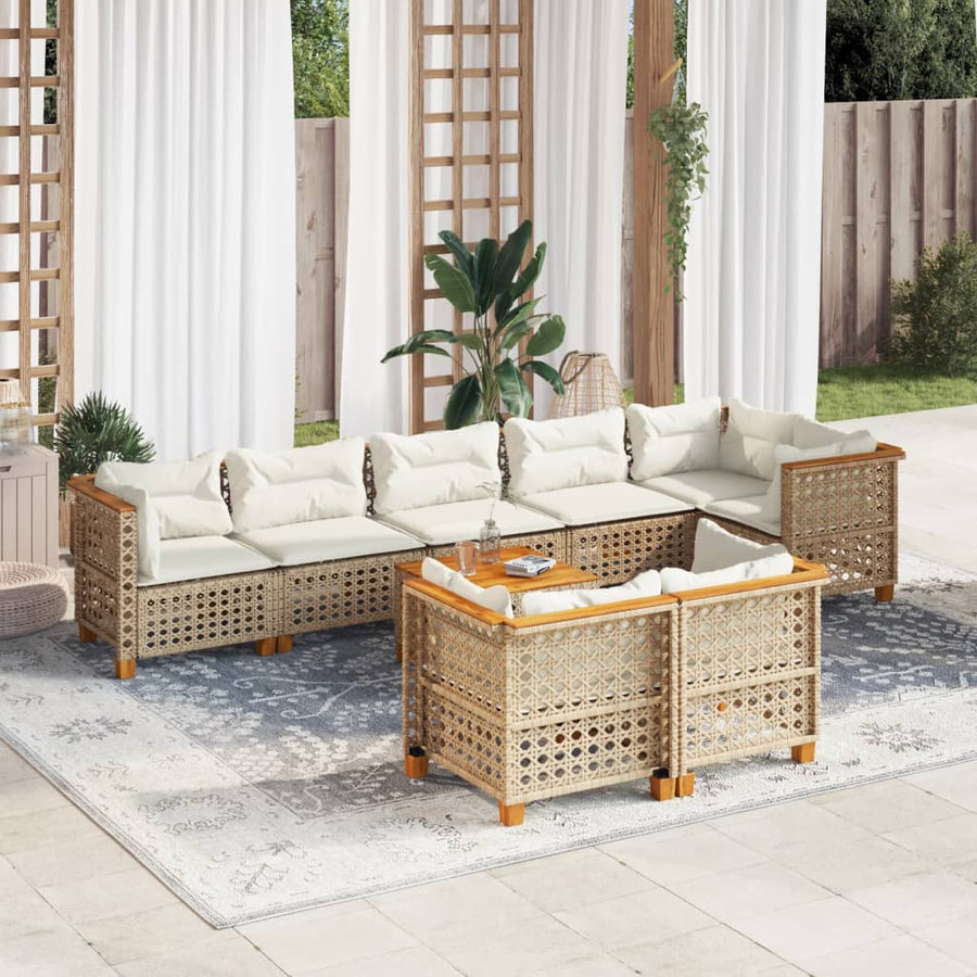 9-Delige Loungeset Met Kussens Poly Rattan Beige 1 gat weven