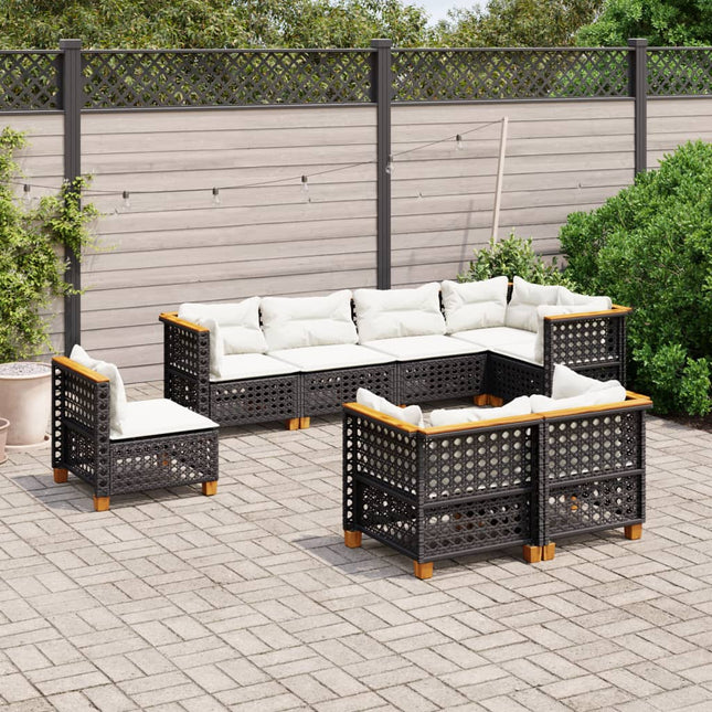 8-delige Loungeset met kussens poly rattan zwart