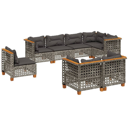 8-delige Loungeset met kussens poly rattan grijs