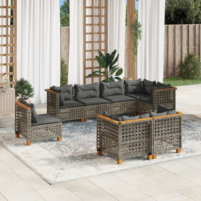 8-delige Loungeset met kussens poly rattan grijs