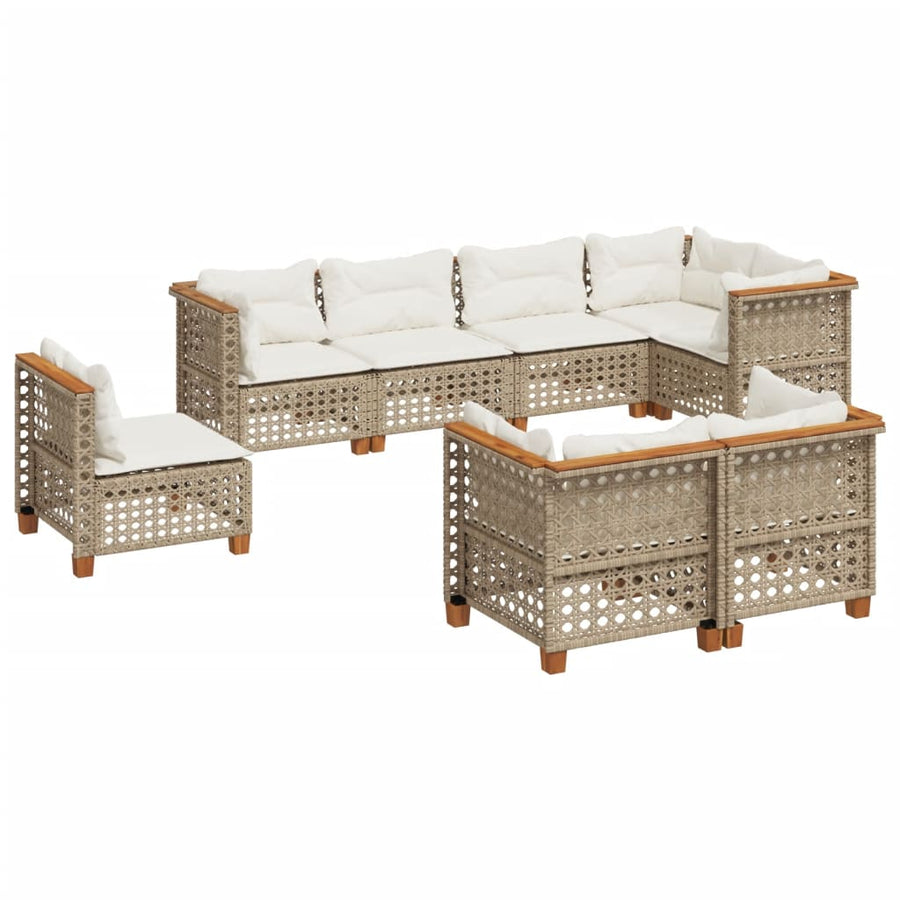 8-Delige Loungeset Met Kussens Poly Rattan Beige 1 gat weven
