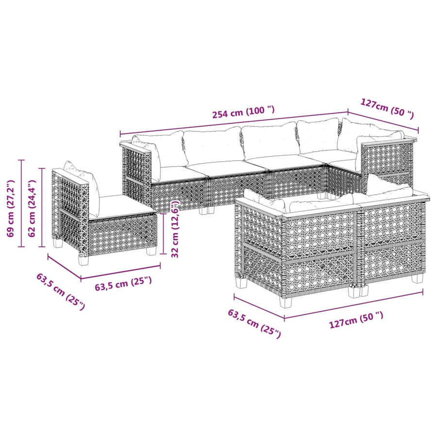 8-Delige Loungeset Met Kussens Poly Rattan Beige 1 gat weven