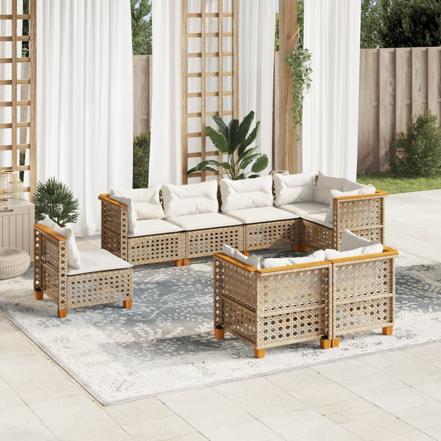 8-Delige Loungeset Met Kussens Poly Rattan Beige 1 gat weven