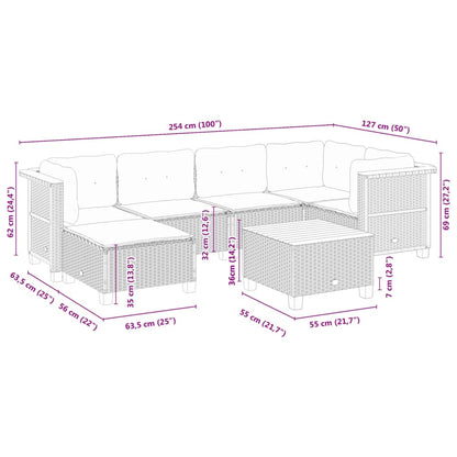 7-delige Loungeset met kussens poly rattan zwart