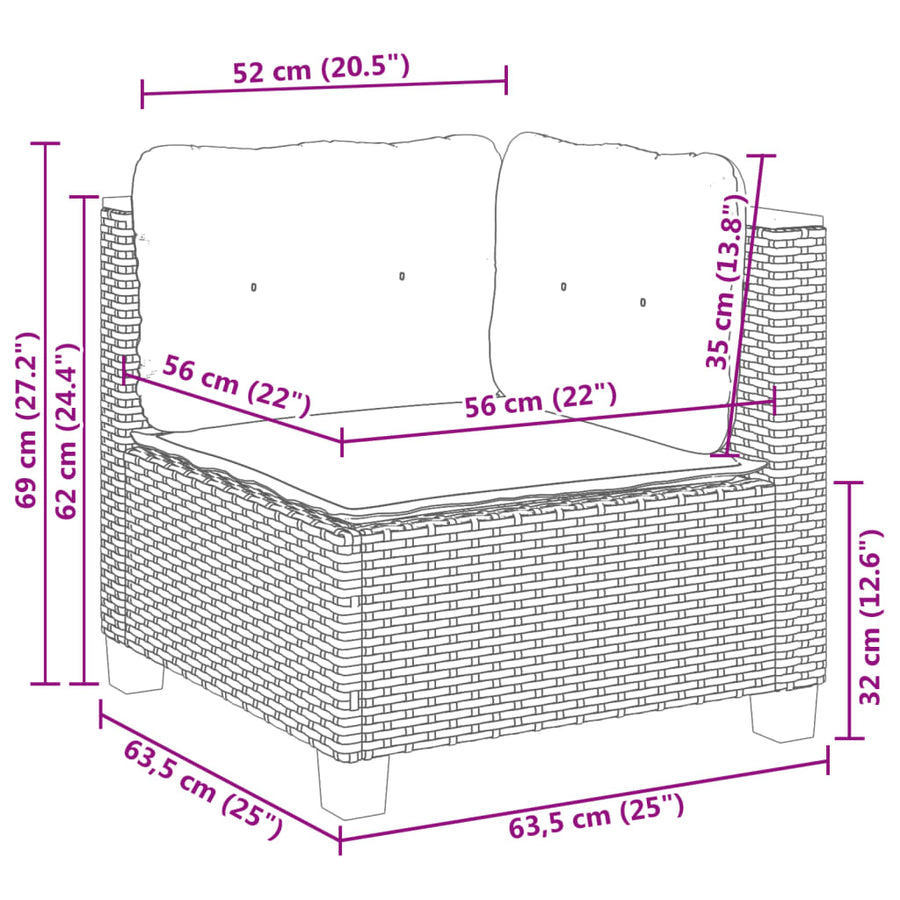 7-delige Loungeset met kussens poly rattan zwart