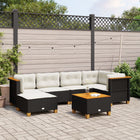 7-delige Loungeset met kussens poly rattan zwart